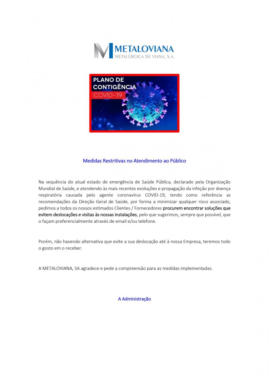 COVID-19 Plano de Contingência METALOVIANA